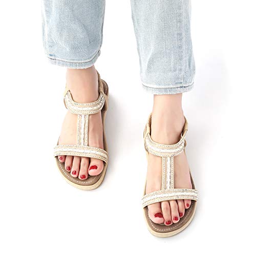 Camfosy Sandalias de Mujer de Fondo Plano Sandalias Flip-Flop Palabra t Los Zapatos de Arena de T Elegante La Corteza por la Noche Piscina de Playa Verde Rojo Blanco