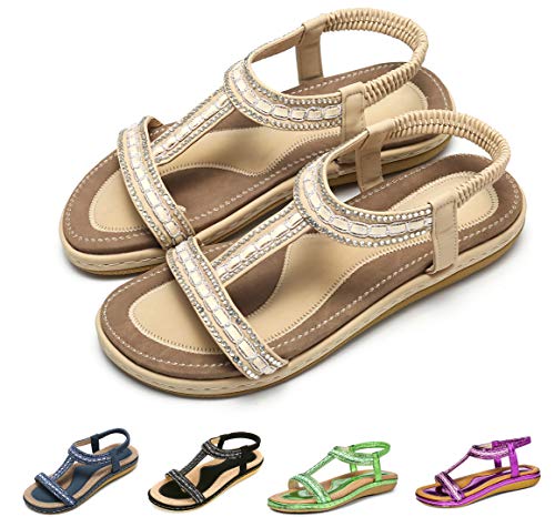 Camfosy Sandalias de Mujer de Fondo Plano Sandalias Flip-Flop Palabra t Los Zapatos de Arena de T Elegante La Corteza por la Noche Piscina de Playa Verde Rojo Blanco
