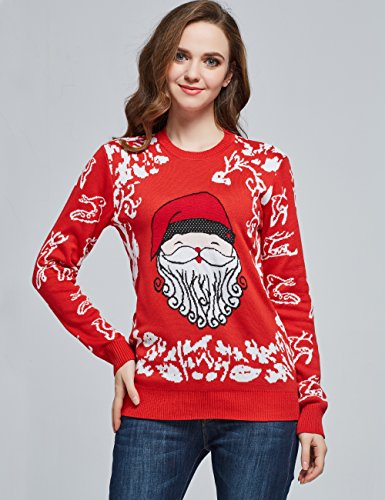 Camii Mia Jersey Súeter Navideño con Decoración de Navidad de Lana para Mujer (Large, Rojo (910))