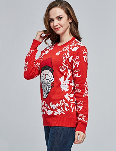 Camii Mia Jersey Súeter Navideño con Decoración de Navidad de Lana para Mujer (Large, Rojo (910))