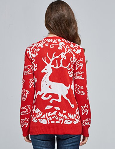 Camii Mia Jersey Súeter Navideño con Decoración de Navidad de Lana para Mujer (Large, Rojo (910))