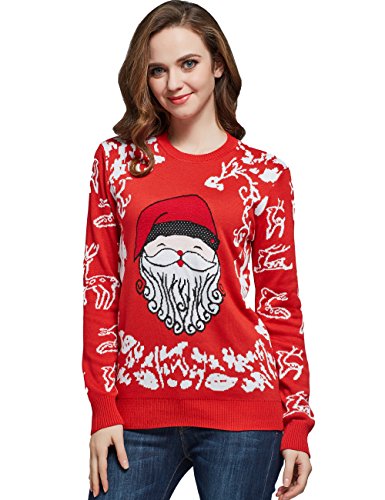 Camii Mia Jersey Súeter Navideño con Decoración de Navidad de Lana para Mujer (Large, Rojo (910))