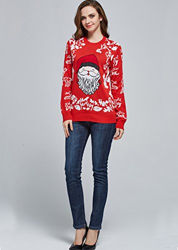 Camii Mia Jersey Súeter Navideño con Decoración de Navidad de Lana para Mujer (Large, Rojo (910))