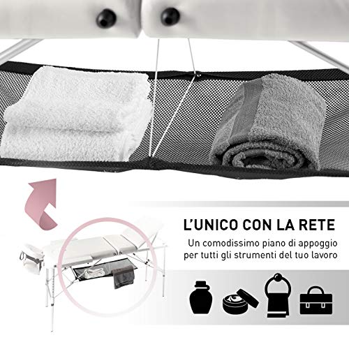 Camilla de masaje, 3 zonas, de aluminio, portátil y reclinable, con temporizador y toallero incluidos, color blanco