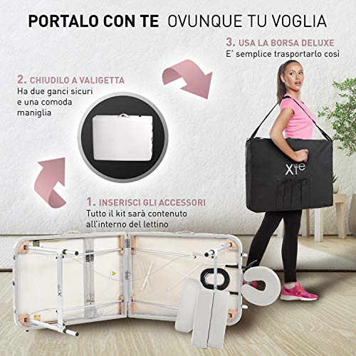 Camilla de masaje, 3 zonas, de aluminio, portátil y reclinable, con temporizador y toallero incluidos, color blanco