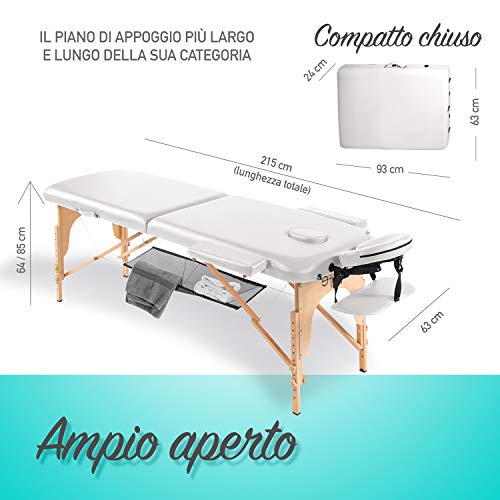 Camilla de masaje, estética, 2 zonas, de madera, portátil, color blanco