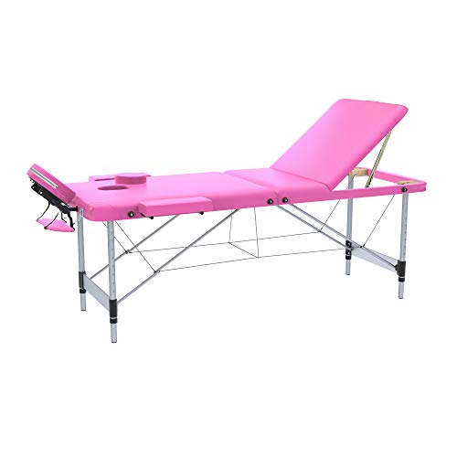 Camilla de masaje profesional 3 zonas de aluminio, 195 x 70 cm - mesa de masaje, cama para cosmetólogo esteticista, estetica terapia,Tattoo,portátil plegable nuevo Reiky (rosa)