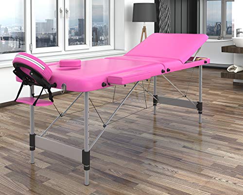 Camilla de masaje profesional 3 zonas de aluminio, 195 x 70 cm - mesa de masaje, cama para cosmetólogo esteticista, estetica terapia,Tattoo,portátil plegable nuevo Reiky (rosa)