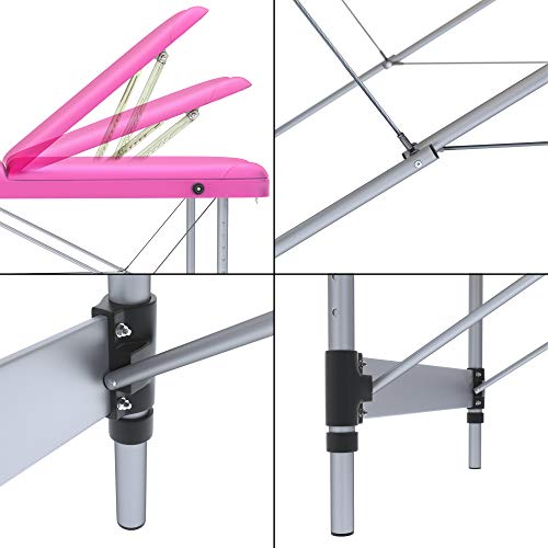 Camilla de masaje profesional 3 zonas de aluminio, 195 x 70 cm - mesa de masaje, cama para cosmetólogo esteticista, estetica terapia,Tattoo,portátil plegable nuevo Reiky (rosa)