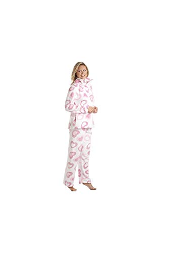 Camille Conjuntos de Pijama de Felpa Suave de Cuerpo Entero de Manga Larga para Mujer 46-48 Pink White Heart