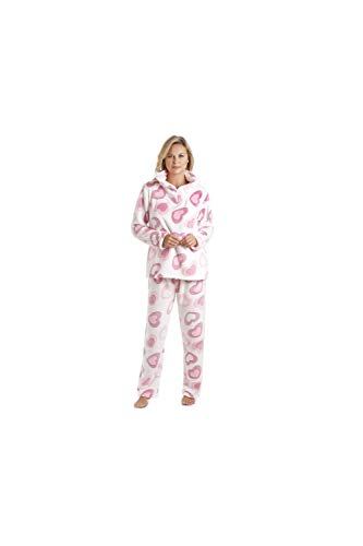Camille Conjuntos de Pijama de Felpa Suave de Cuerpo Entero de Manga Larga para Mujer 46-48 Pink White Heart
