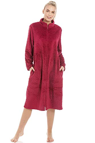Camille Mujeres Suave Vellón Rubí Rojo Cremallera Frente A La Casa Abrigo De La Casa 38-40