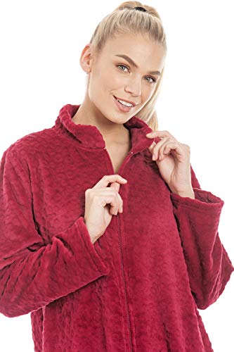 Camille Mujeres Suave Vellón Rubí Rojo Cremallera Frente A La Casa Abrigo De La Casa 38-40