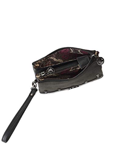 CAMINATTA Bolso De Mano Mujer Pouch Monedero 3 Compartimentos Cierre Cremallera Sintético 10X17X4 (Negro)
