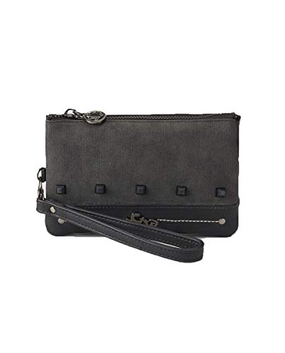 CAMINATTA Bolso De Mano Mujer Pouch Monedero 3 Compartimentos Cierre Cremallera Sintético 10X17X4 (Negro)