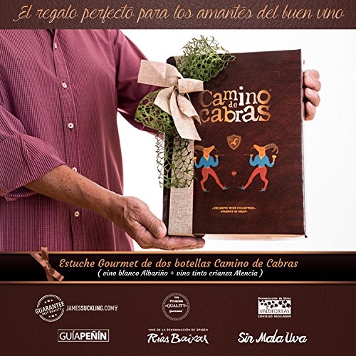 CAMINO DE CABRAS Estuche regalo – Producto Gourmet – Vino blanco - Albariño Rias Baixas + Vino tinto Crianza – Valdeorras – Mencía - Vino bueno para regalo - 2 botellas x 75cl