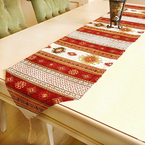 Camino de mesa de lujo de Anatolia serie, Rojo Blanco, (228x37 cm)