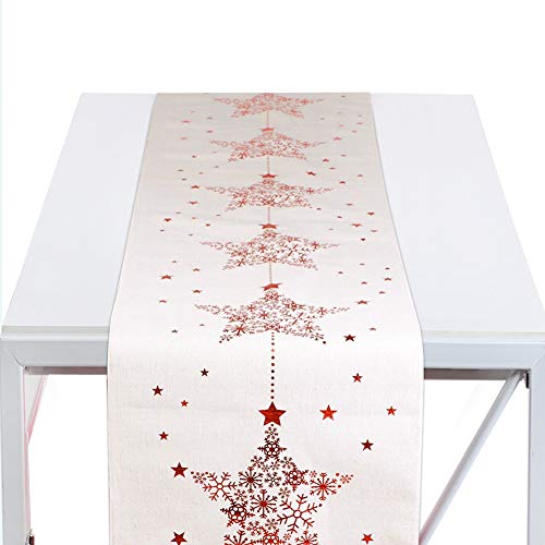 Camino de Mesa Navidad 106 x 11in para la Cena de Navidad, Bueno para la Mesa de Restaurante/Hogar, Decoración Navideña- Rojo/Blanco(Copo de Nieve Estrella de Cinco Puntas)