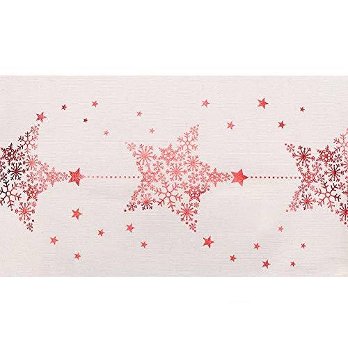 Camino de Mesa Navidad 106 x 11in para la Cena de Navidad, Bueno para la Mesa de Restaurante/Hogar, Decoración Navideña- Rojo/Blanco(Copo de Nieve Estrella de Cinco Puntas)