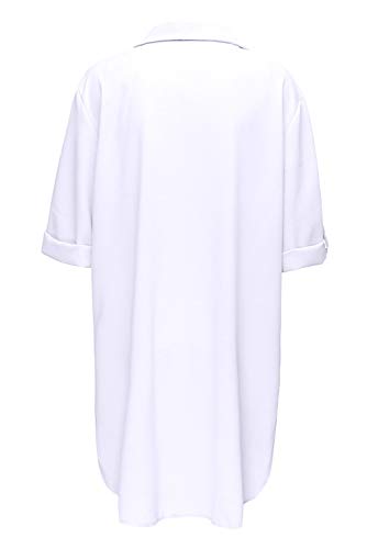 Camisa Botones Mujer Manga 3/4 Blusa Abierta Camiseta Asimetrica Tunica Playa Talla Grande Mini Vestido Irregular Caftan Verano Kaftan Algodon Kimono Dress Cardigan Top Traje de Baño Bikini Cover Up