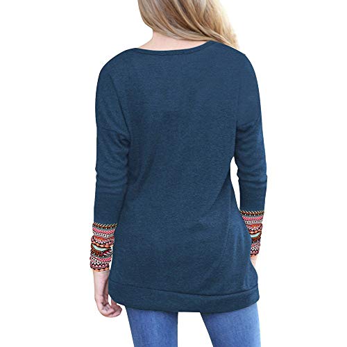 Camisas de Mujer,Dragon868 Botón de Manga Larga de Las Mujeres Suelta Remiendo túnica Camisas(Armada,M)