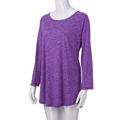 Camisas Mujer,Camisetas Mujer Casual Blusa de Manga Larga de Color sólido para Mujer con Cuello Redondo Vestido Blusa Tallas Grandes S -XXXXXL