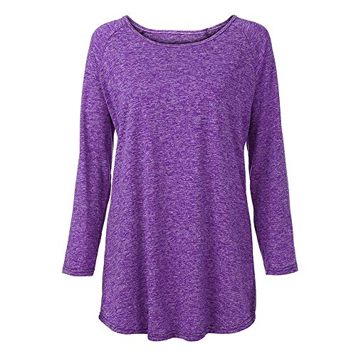 Camisas Mujer,Camisetas Mujer Casual Blusa de Manga Larga de Color sólido para Mujer con Cuello Redondo Vestido Blusa Tallas Grandes S -XXXXXL
