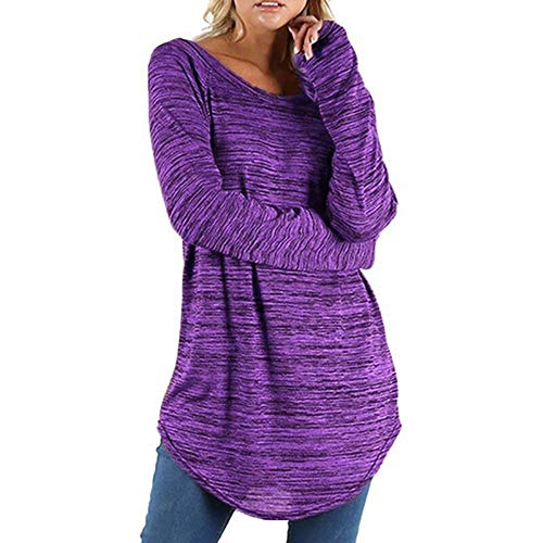 Camisas Mujer,Camisetas Mujer Casual Blusa de Manga Larga de Color sólido para Mujer con Cuello Redondo Vestido Blusa Tallas Grandes S -XXXXXL