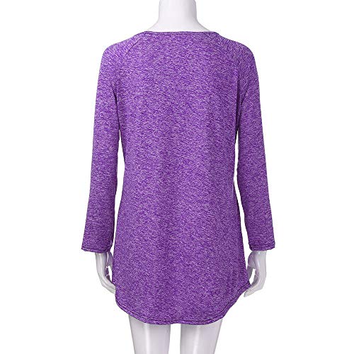 Camisas Mujer,Camisetas Mujer Casual Blusa de Manga Larga de Color sólido para Mujer con Cuello Redondo Vestido Blusa Tallas Grandes S -XXXXXL
