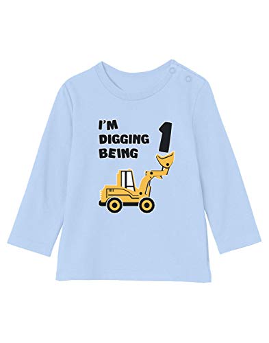 Camiseta bebé Unisex Manga Larga - Digging Being 1 - Regalo Original para Cumpleaños 1 Un Año 12-18M 76/89cm Celeste
