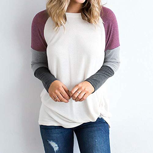 Camiseta Mujer Camisa de Manga Tallas Grandes Mujeres Raya Manga Larga Casual Suelto Blusa Otoño Primavera Fiesta Cuello Redondo T-Shirt Tops riou