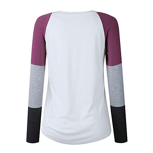 Camiseta Mujer Camisa de Manga Tallas Grandes Mujeres Raya Manga Larga Casual Suelto Blusa Otoño Primavera Fiesta Cuello Redondo T-Shirt Tops riou