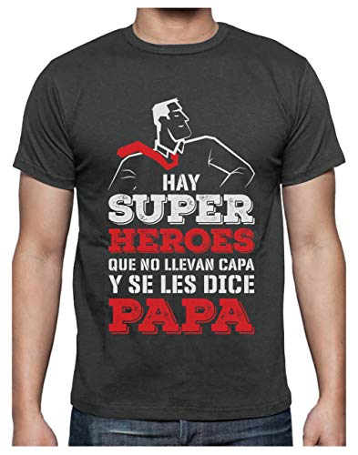 Camiseta para Hombre - Regalos para Hombre, Regalos para Padres Originales, Regalo Padre Divertido - Mi Papá es mi Súper Héroe - Medium Gris Antracita