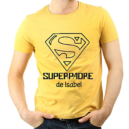 Camiseta Personalizada 'Superpadre' Amarilla en Todas Las Tallas - Regalo para el Día del Padre, Navidad o su cumpleaños