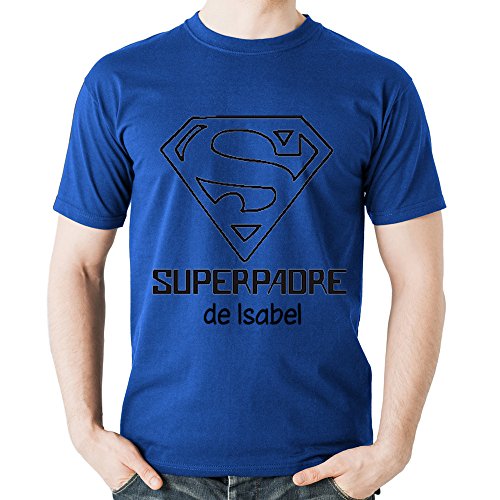 Camiseta Personalizada 'Superpadre' Azul en Todas Las Tallas - Regalo para el Día del Padre, Navidad o su cumpleaños