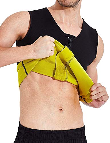 Camiseta sin Mangas Deportiva para Hombre Sauna Fajas sin Mangas Chaleco de Entrenamiento de Fitness de Neopreno Pérdida de Peso de Cintura Plana con Cierre de Cremallera (Color : Black, Size : M)