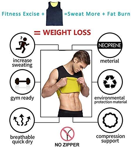 Camiseta sin Mangas Deportiva para Hombre Sauna Fajas sin Mangas Chaleco de Entrenamiento de Fitness de Neopreno Pérdida de Peso de Cintura Plana con Cierre de Cremallera (Color : Black, Size : M)