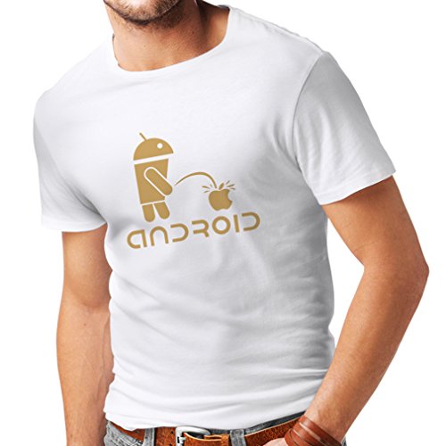 Camisetas Hombre el Divertido Robot y la Manzana - Citas Divertidas, Regalos humorísticos (XX-Large Blanco Oro)