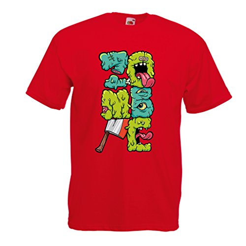 Camisetas Hombre Zombi Regalo del Friki Idea para un Regalo Inusual (Small Rojo Multicolor)
