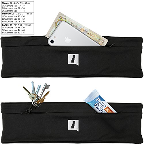 CampTeck U6702 Licra Riñonera Running Cinturon Deportivo para Correr, Jogging, Caminar, Senderismo, Ciclismo. Adecuado para Teléfonos Móviles, Llaves, Efectivo y Tarjetas - Large 86-101cm - Negro