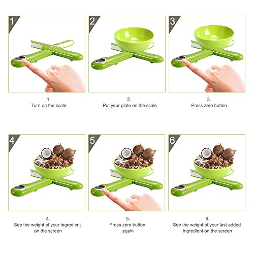 Camry Báscula Digital de Cocina Plegable, Mini Balanza para Alimentos, Escala para Pesar Comida, Peso de Cocina con Pantalla LCD, hasta 5Kg de Peso, Función de Auto-Apagado y Tara(Verde)