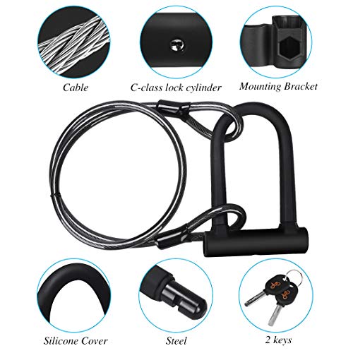 Candado para bicicleta DINOKA, candado para bicicleta con soporte y cable de 1,2 m, protege tu bicicleta de carretera, bicicleta de montaña y tu patinete eléctrico (S (19,5 x 13 cm).