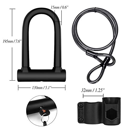 Candado para bicicleta DINOKA, candado para bicicleta con soporte y cable de 1,2 m, protege tu bicicleta de carretera, bicicleta de montaña y tu patinete eléctrico (S (19,5 x 13 cm).