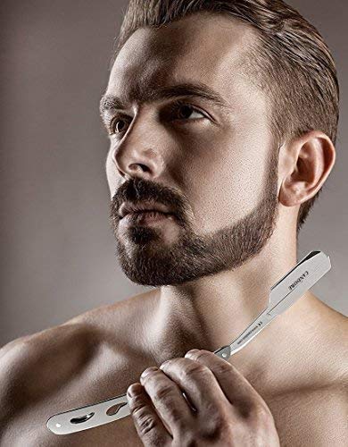 Candure Navaja Afeitar de Barbero - Profesional Acero Inoxidable Maquinilla de Afeitar la Afeitado Barba - Afeitado Manual para Peluquero Hombres y Mujeres con Bolsa de Cuero