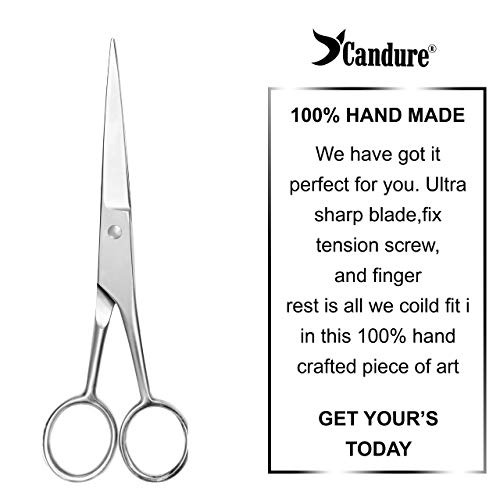 Candure Profesional Tijeras de Peluquería Profesional para Barbero - Tijeras para Recortar la Barba y El Bigote, Tijeras para Nariz y Oído, Peluquería Niños Tijeras con Estuche Blíster