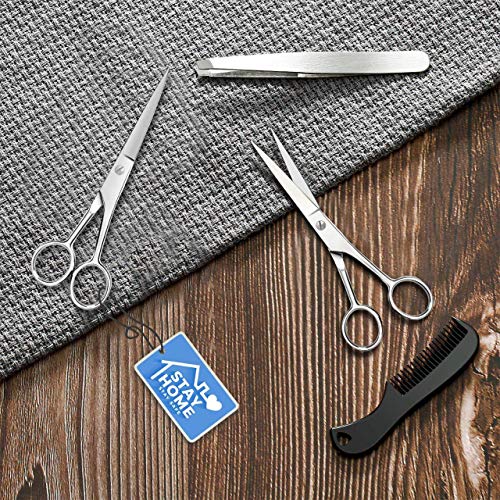 Candure Profesional Tijeras de Peluquería Profesional para Barbero - Tijeras para Recortar la Barba y El Bigote, Tijeras para Nariz y Oído, Peluquería Niños Tijeras con Estuche Blíster