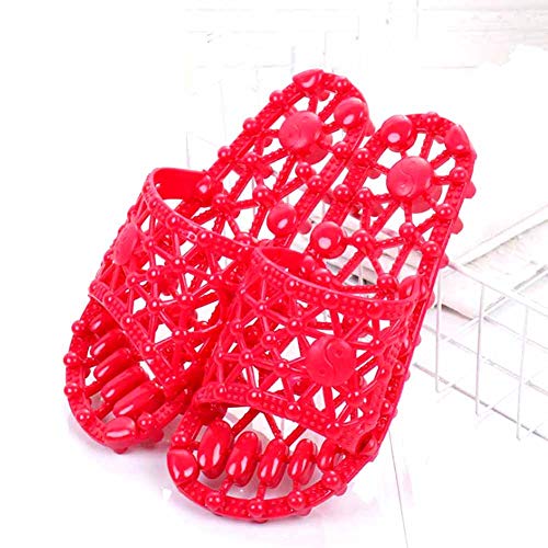 CANDYANA Zapatillas de Masaje Acupress Foot Acuppoint Zapatillas Acupoint Pedicure Pareja Antideslizante Zapatillas de baño Slippers Zapatillas de Masaje con Fugas,Rojo,S