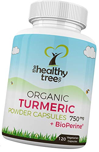 Cápsulas de Cúrcuma Orgánica de TheHealthyTree Company - Vegano, Alta Resistencia con Extracto de Pimienta Negra Piperina - Tabletas de Raíz de Curcumina, 120 x 750 mg por Cápsula