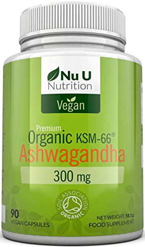 Cápsulas Veganas de Ashwagandha KSM-66 Orgánica de 300 mg | 90 Cápsulas - Suministro para 3 Meses | Ashwagandha KSM-66 Orgánica Certificada por la Soil Association | Withania Somnifera Ayurvédica