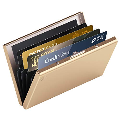 Card Genie Tarjetero Hombre RFID – Tarjetero Metálico RFID Bloqueo con 6 Compartimentos para tus Tarjetas de Crédito Débito DNI – Cartera Tarjetero Fina Ideal para tu Bolsillo – Oro Rosa